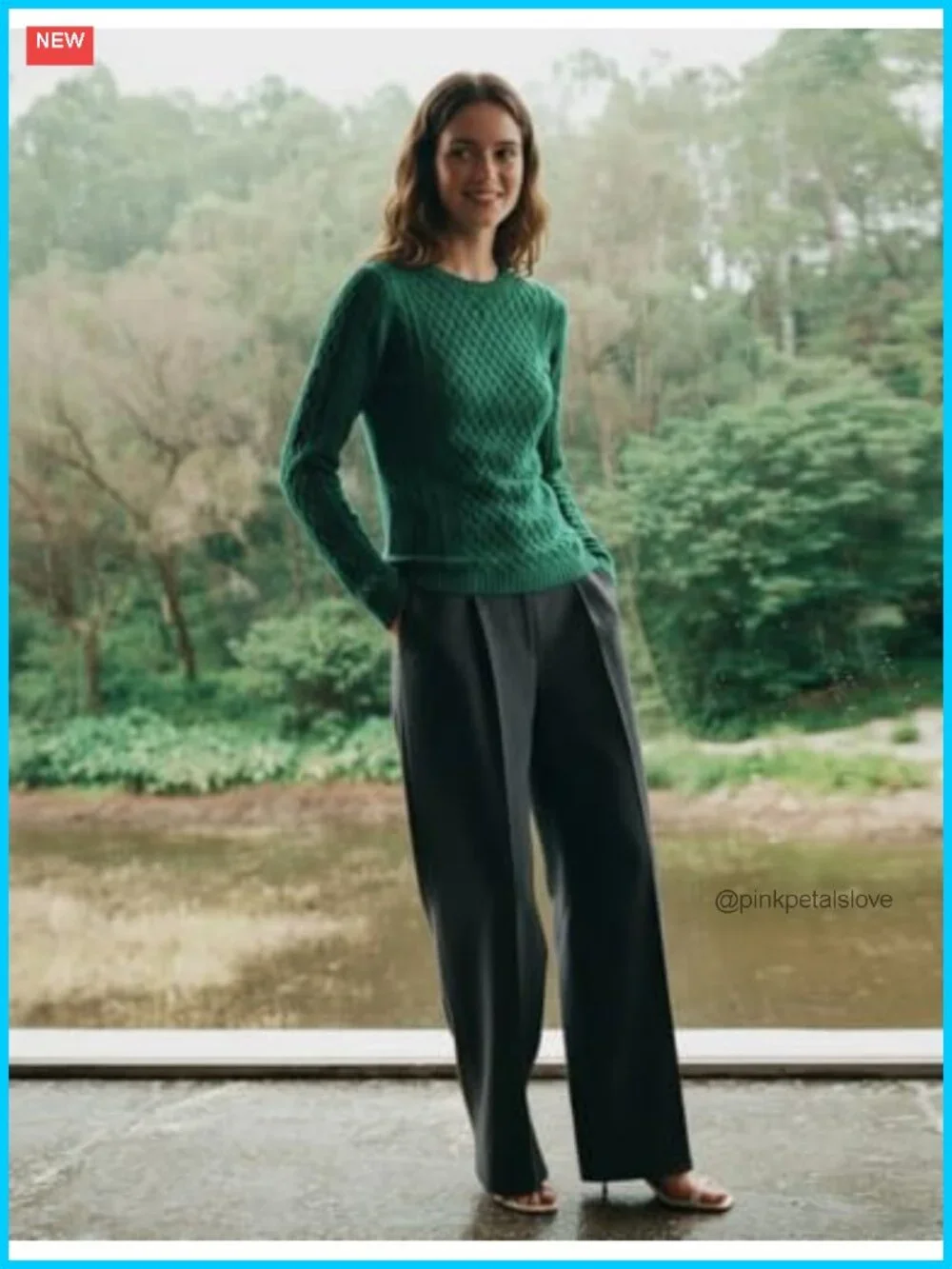 Women Crew Neck Cable Knit Long Sleeve Pullover Sweater Jumper